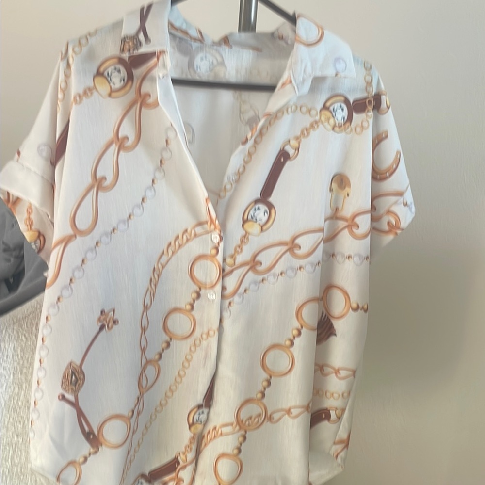 Chic White and Brown Patterned Blouse